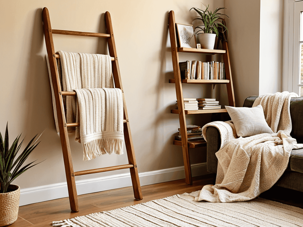 DIY blanket ladder for storage