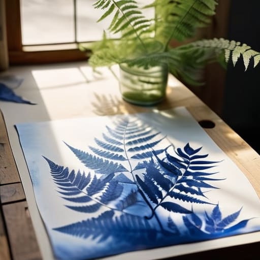 Cyanotype sun-printing art painting with light.